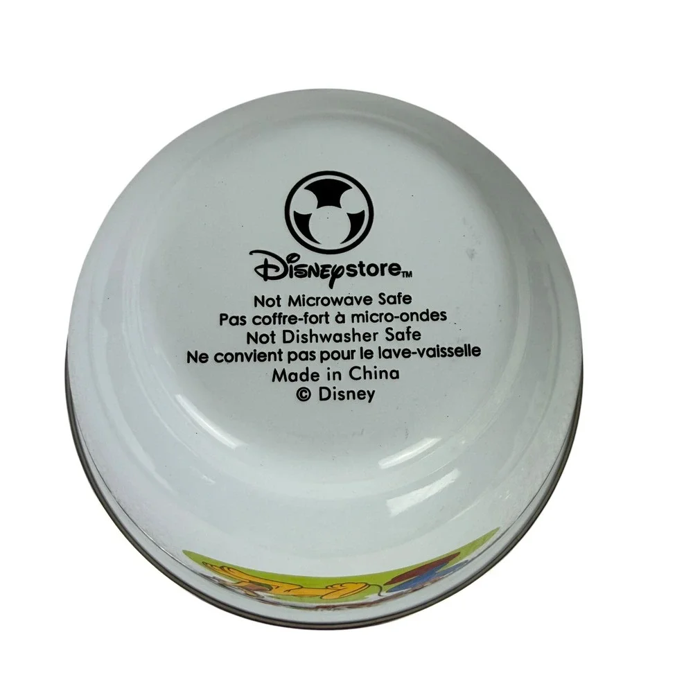 Disney Store Goofy‎ and Pluto Melamine Bowl White Floral Interior 6 Inch